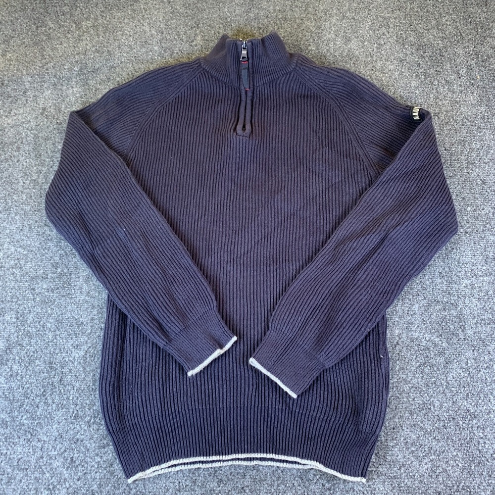 Nautica Jeans Co. Sweater Mens XL Blue Good Ribbed 1/4 Zip Raglan Sleeve